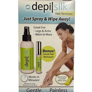New! DepilSilk Hair Remover Spray + Bonus Facial Remover - Green- TWO BOXES